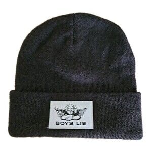 BOYS LIE Cherub Logo Patch Cuffed Beanie Knit Hat Black NWT $32